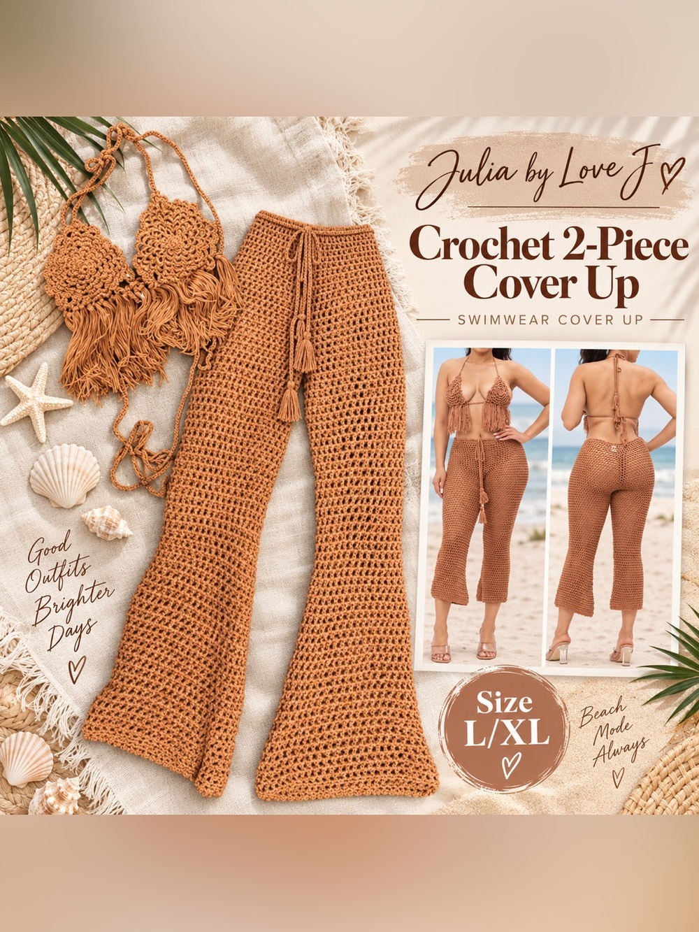 Julia by Love J Crochet 2-Piece Swim Coverup in Tan